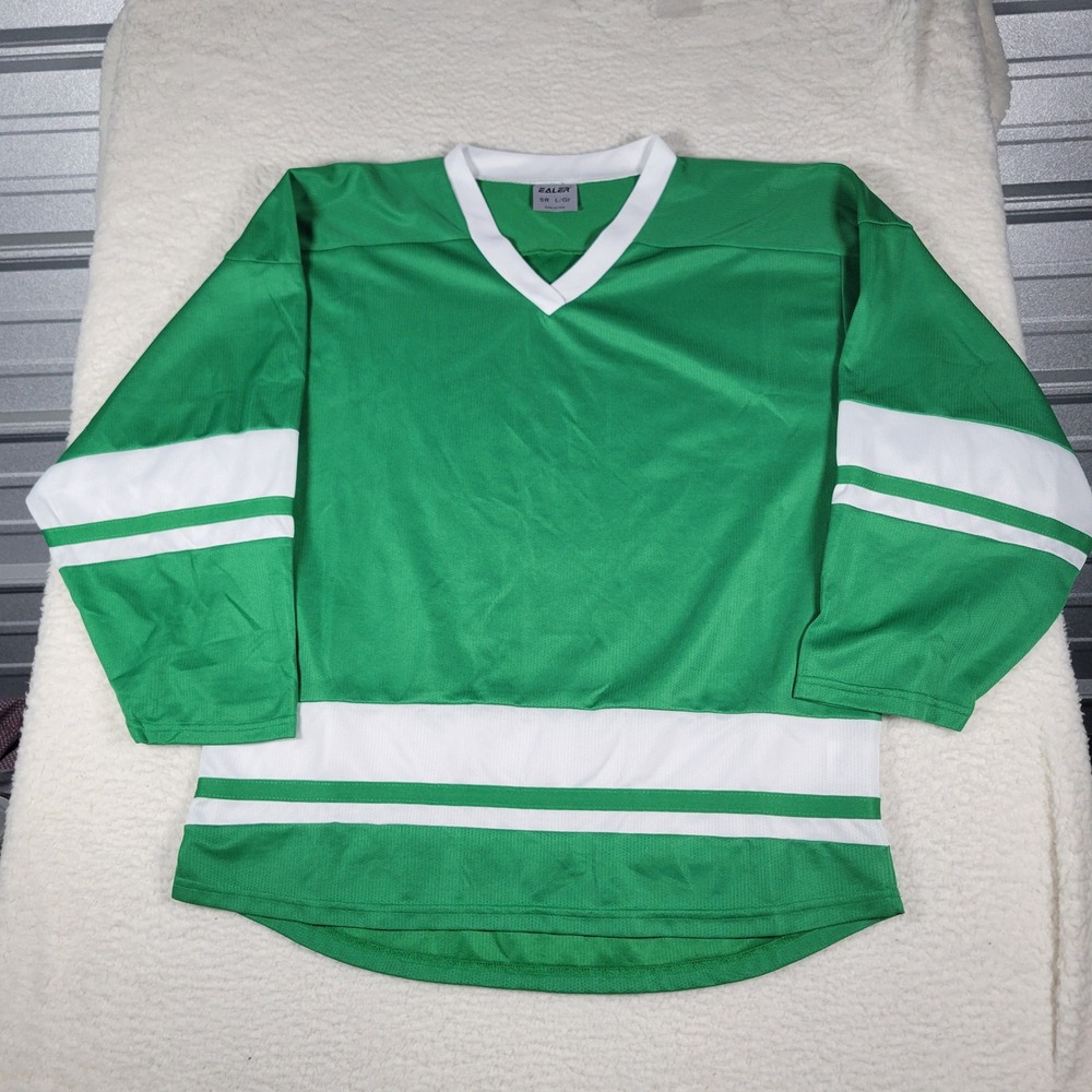 Ealer Hockey Jersey Mens Size Large Green White Striped V-Neck Practice Shirt